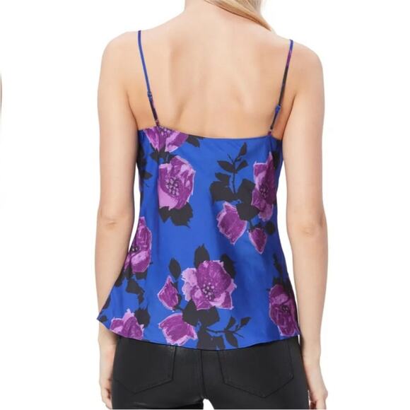 PAIGE Camisole Cowl Drape Neck Sleeveless Satin Floral Print Blue Purple M NWT - Picture 3 of 12